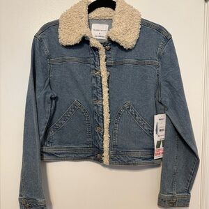 Denim Jacket with Cream Sherpa Collar
